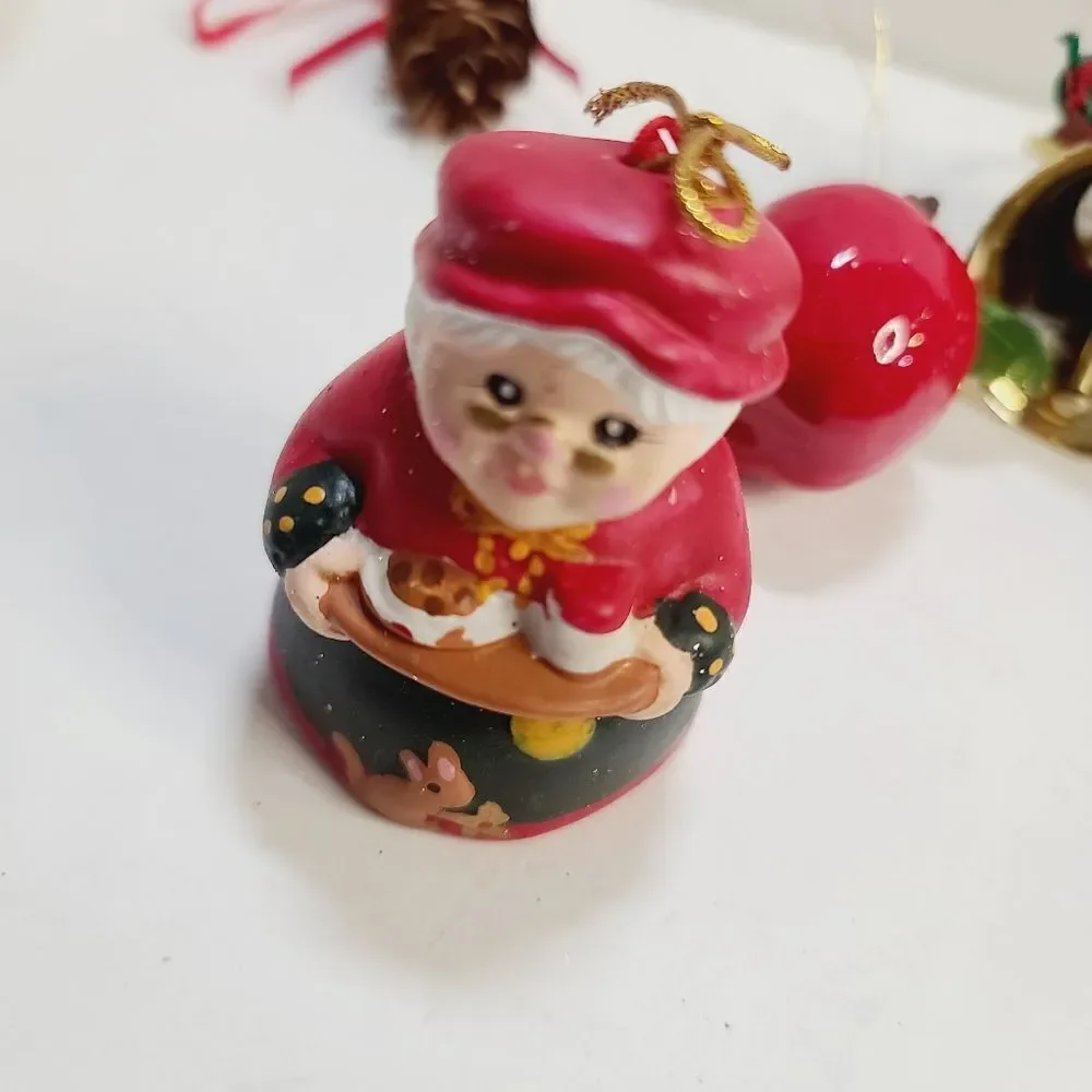 Bundle lot of 7 Vintage Christmas Tree Ornaments Mrs Clause Apple Pine Cone